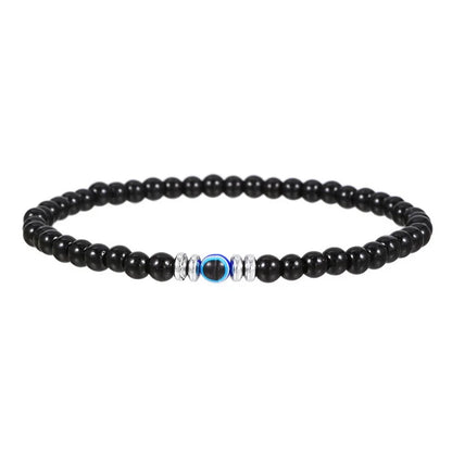 4mm Natural Stone Beads Bracelet for Men Lucky Turkish Blue Evil Eye Elastic Bracelet