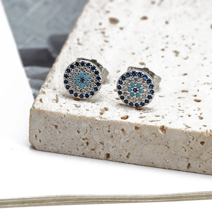 11 Styles! Gold or Siler Glamorous Lucky Eye Micro Pave Round Zircon Stud Earrings