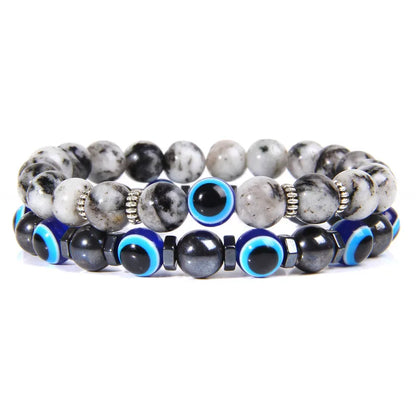 19 Colors and 3 Sizes to Choose From! 2 Pack or Single Layered Lucky Evil Eye Beads Bracelet Natural Stone Lava Hematite Set Multilayer Bracelets Men Unisex