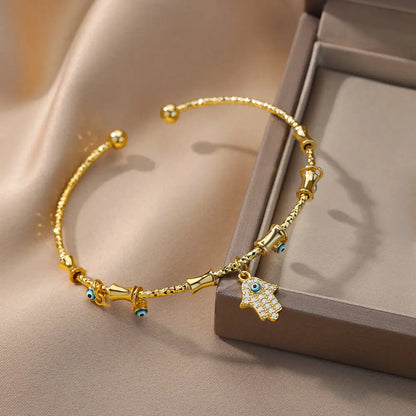 3 Styles! Hand Evil Eye Bracelet For Women Stainless Steel Zircon Bangle Set Gold Color