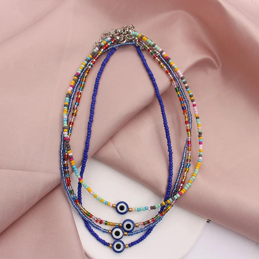 6 Colors! Colorful Children's Evil Eye Choker Beaded Necklace