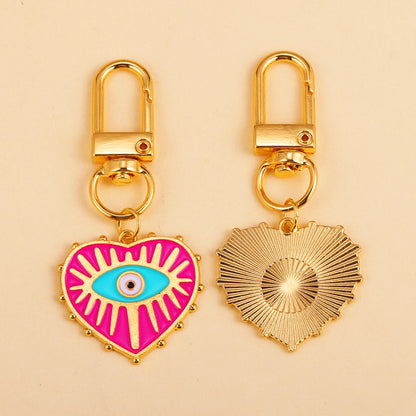 12 Color Combos! Beautiful Alloy Key Chains Rotating Clasp Keyring Evil Blue Eye Love Heart Pendant Keychain or Purse Decoration