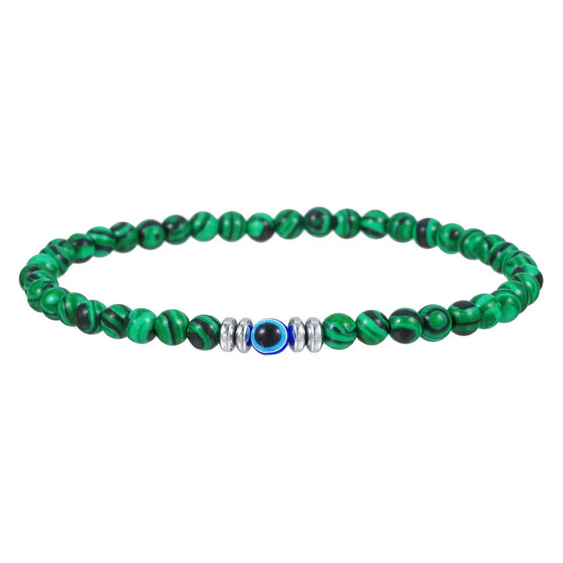 4mm Natural Stone Beads Bracelet for Men Lucky Turkish Blue Evil Eye Elastic Bracelet