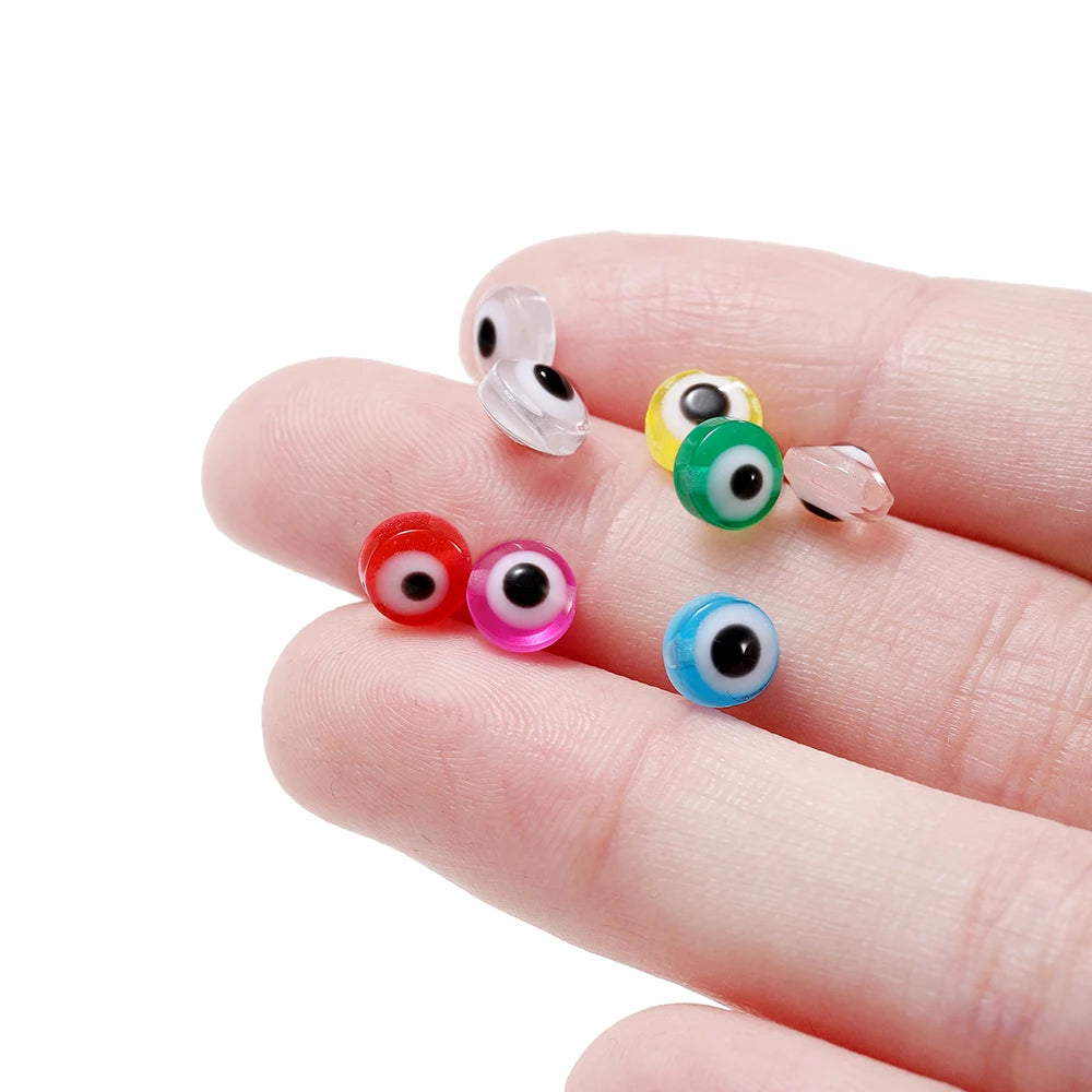 50Pcs/Lot 6mm Flat Round Evil Eye Resin Bead Oval Stripe Loose Spacer Bead for DIY Bracelets Earring Jewelry Making Accessories