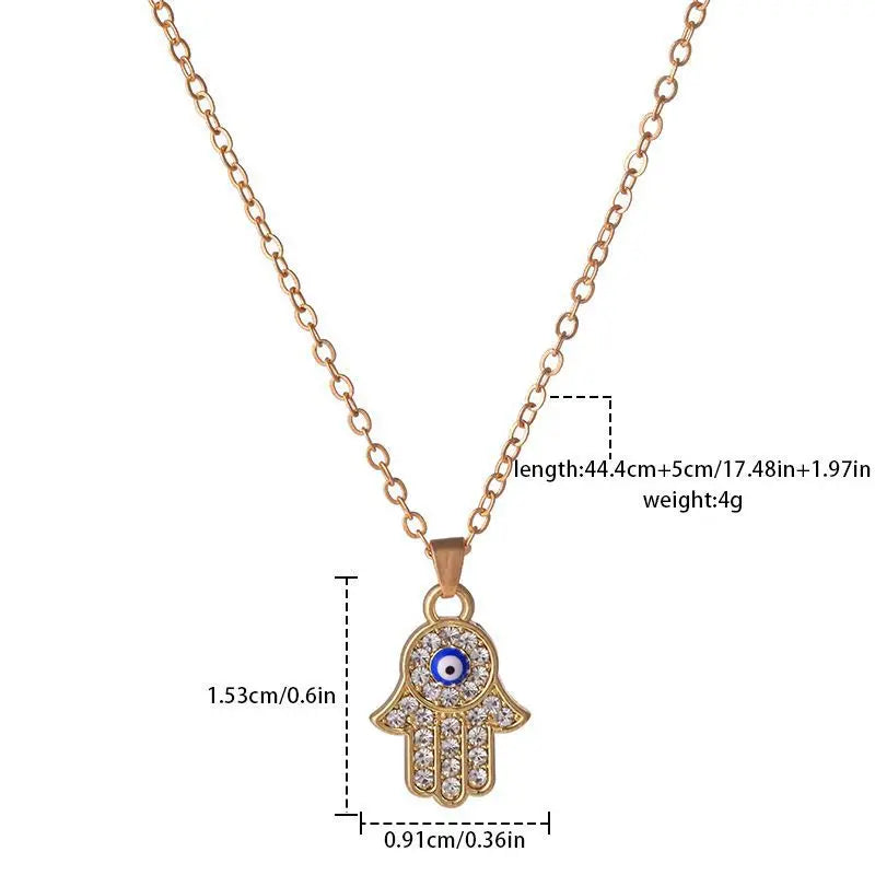 Silver or Gold Option! Evil Eye Pendant Necklace for Women Turkish Eye Fatima Hand Blue Eye Accent