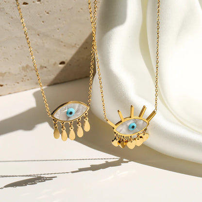 2 Styles! Stunning Expoxy Evil Eye Pendant Necklace Blue and Gold Color