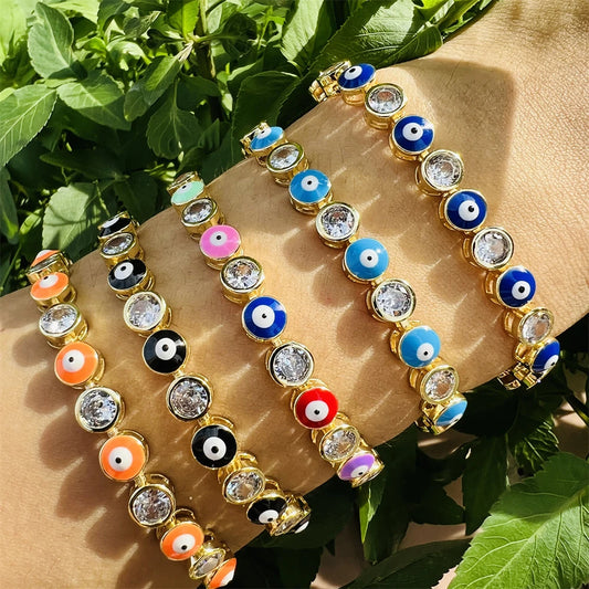 9 Colors! Cute Spliced Zircon Bracelet Enamel Evil Eye Colorful Bracelet For Women and Girls