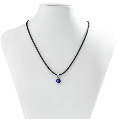 2 Options! Men's Evil Eye Charms Necklace Blue Round Pendant Unisex Rope or Metal Chain