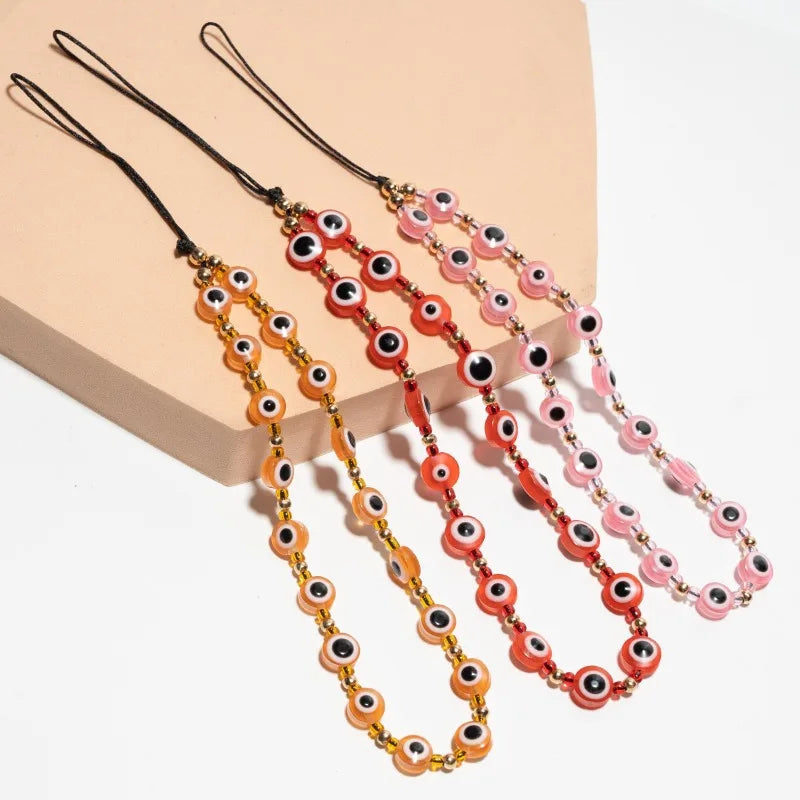 7 Colors! Evil Eye Phone Chain Resin Beads Mobile Phone Strap Colorful Mobile Phone Charm Accessory