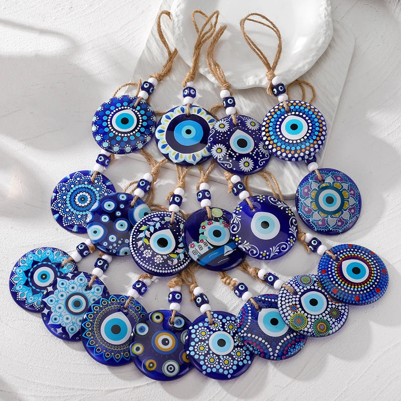 19 Styles! Round Evil Eye Handmade Daisy Flower Hemp Rope Keychains Wall Hanger