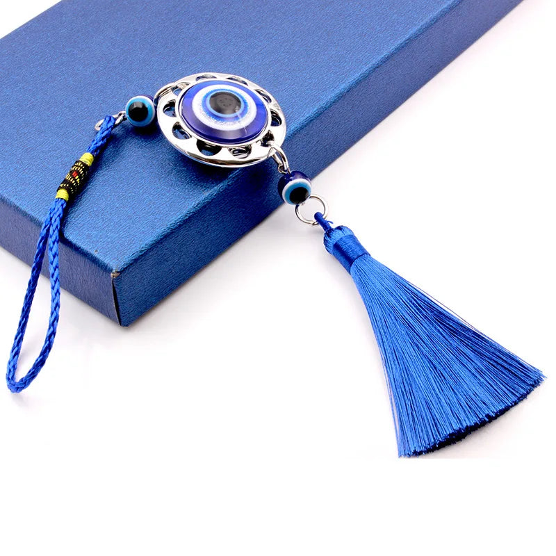 2 Styles! Round or Heart Shaped Evil Eye Lucky Charm Protection Tassel With Crystals