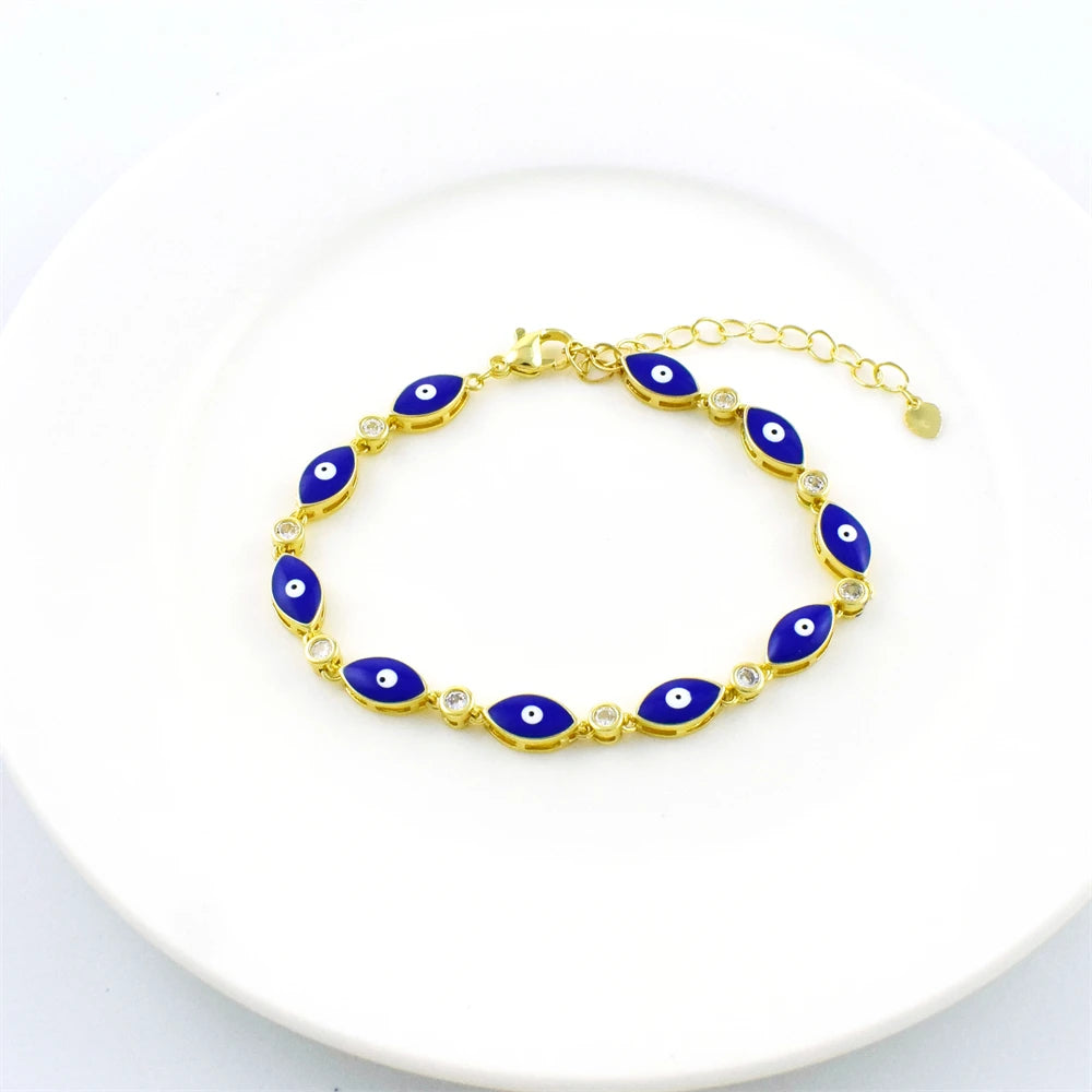 New Ladies Fashion Zircon Bracelet Cubic Zirconia CZ Evil Eye Bracelet Enamel Jewelry Charm Jewelry Gift Bracelet for Women