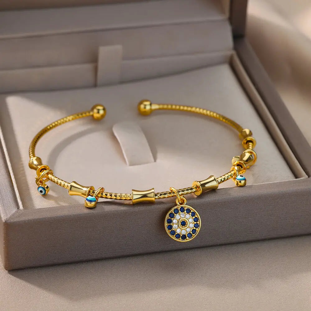 3 Styles! Hand Evil Eye Bracelet For Women Stainless Steel Zircon Bangle Set Gold Color