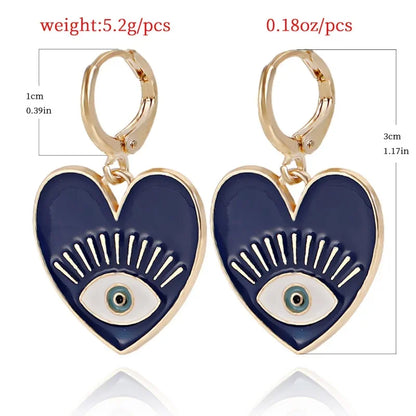 6 Colors! Colorful Evil Eye Heart-shaped Gold Color Dangle Earrings for Women Girls