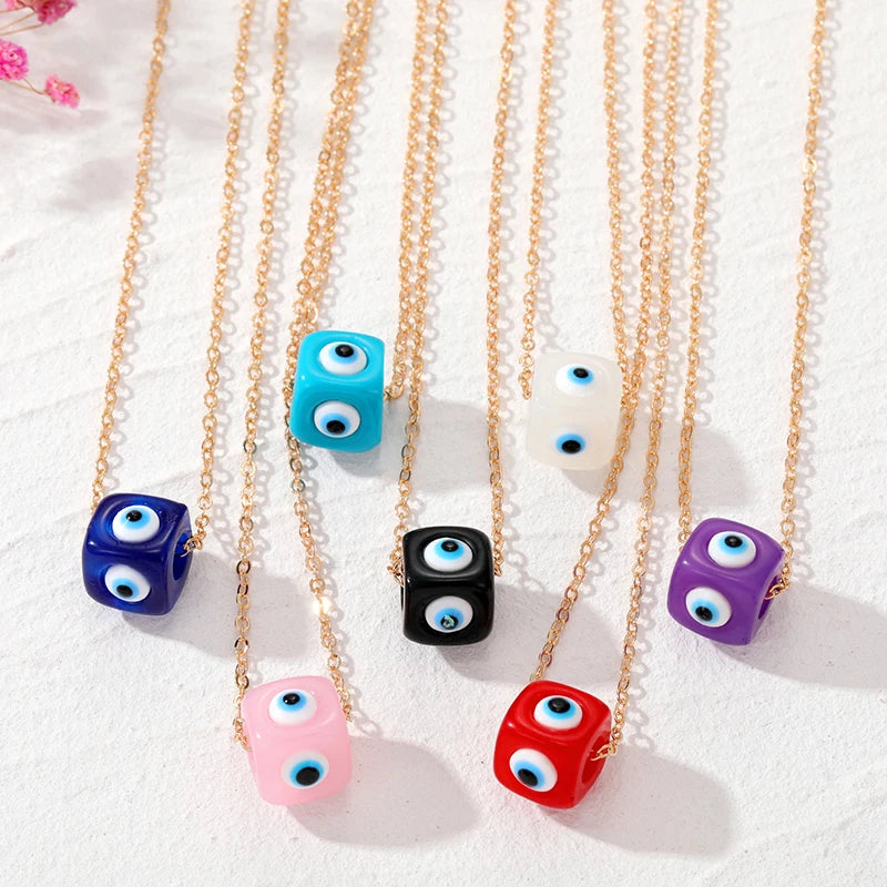 7 Colors! Boho Square Colorful Evil Eye Necklace For Women