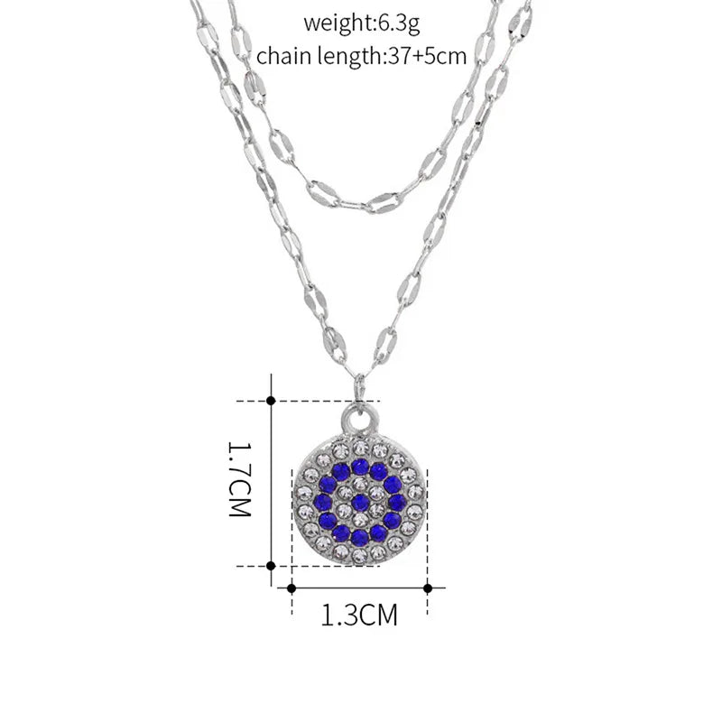 Silver or Gold! Double Layer Gorgeous Zircon Evil Eye Necklaces Stainless Steel