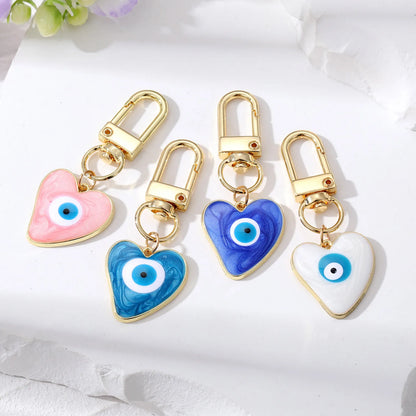 5 Colors! Cute Keychain Turkish Heart Evil Eye Enamel Pendant Keychains Blue Eye Keyring School Bag Car Key Jewelry Accessories