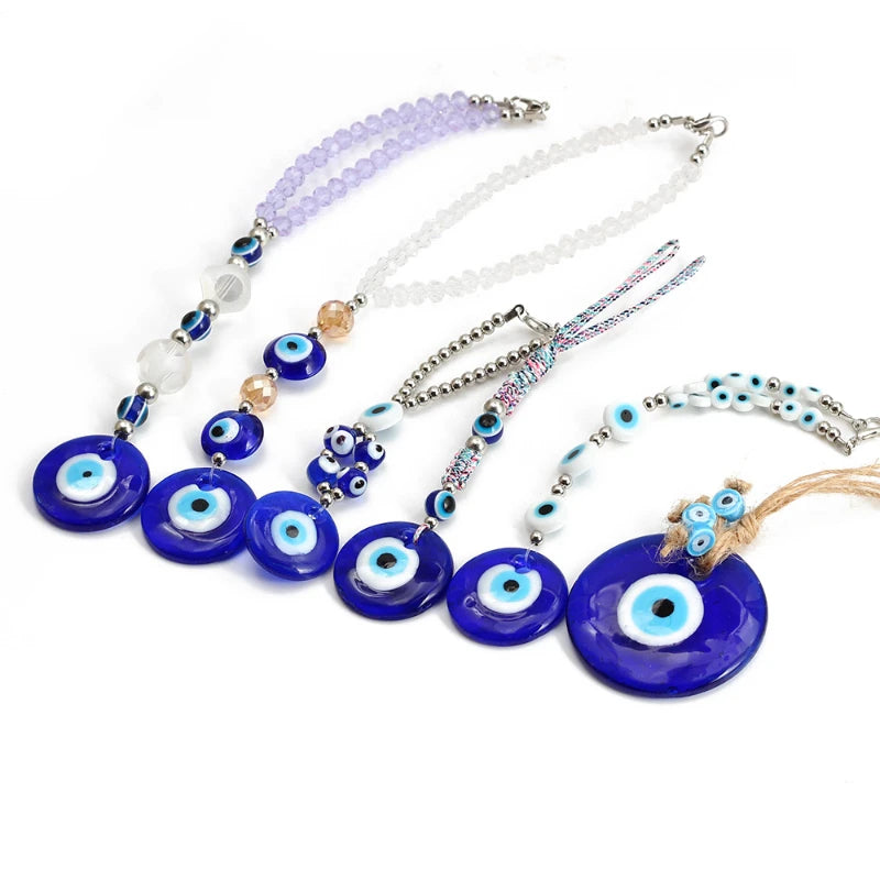 14 Style Collection! Evil Eye Braided Rope Cross Heart Tassel Wall Hanger Handmade Glass Pendant