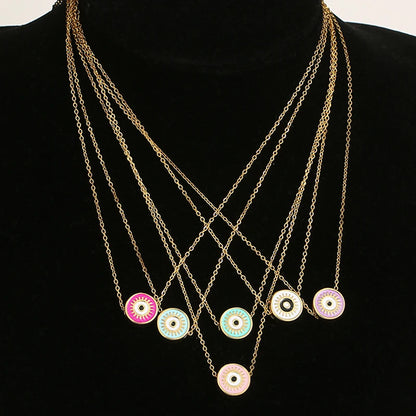 6 Colors! Bohemia Round Evil Blue Eyes Pendant Necklaces for Women Enamel Colorful on a Gold Chain