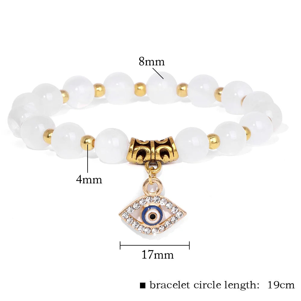 Women High-quality Beads Bracelet Natural Stone Gold Color Beads Bracelet Evil Eye Pendant Bracelets Women Healing Yoga Jewelry