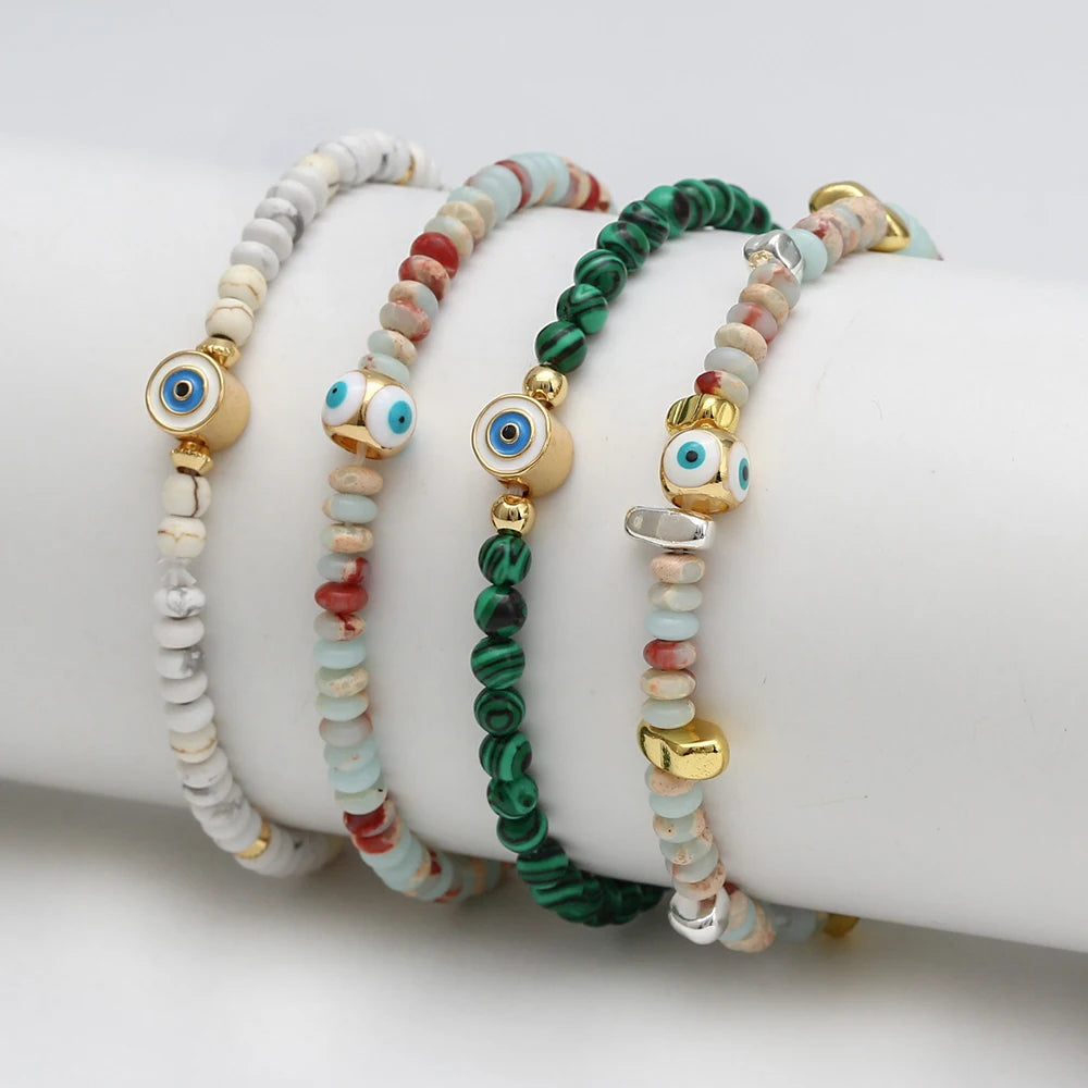 Multiple Styles Lucky Eye Multi Color Natural Stone Bracelet Adjustable Fatima Hand Evil Eye Charm Bracelet for Women and Girls