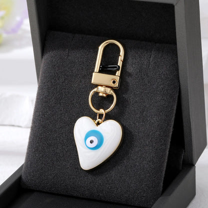 5 Colors! Cute Keychain Turkish Heart Evil Eye Enamel Pendant Keychains Blue Eye Keyring School Bag Car Key Jewelry Accessories