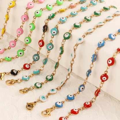 Many Colors! 316L Stainless Steel Necklace and Bracelet Gold Color Colorful Evil Eye Chain Necklace Enamel Eye Necklaces For Women Choker Jewelry