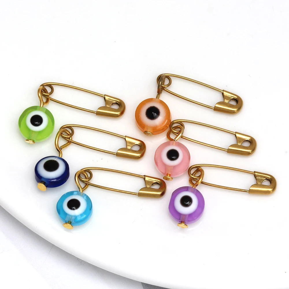 31 Styles! Evil Eye Pin Collection 3pcs/lot Colorful Turkish Evil Eye Bead Brooch Pin Gold Color Pin Alloy Charm Brooch for Women