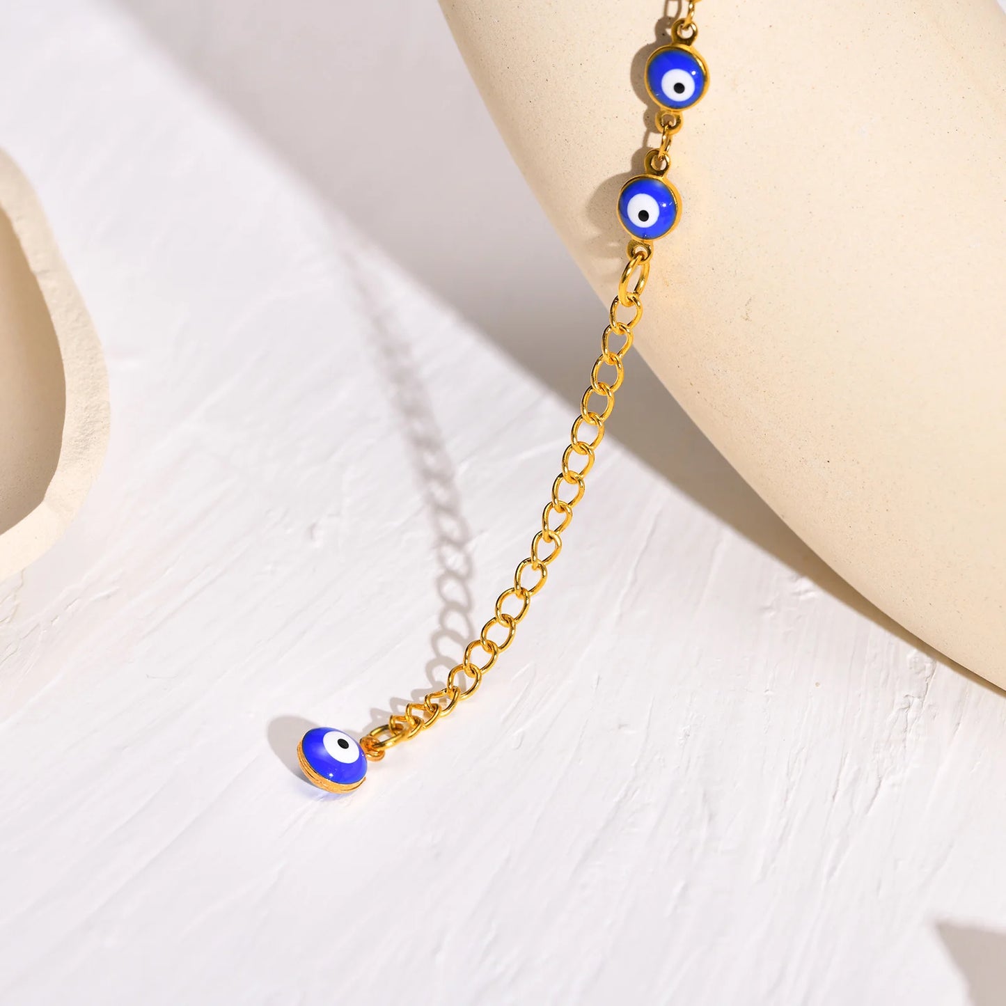 Bohemia Fatima Hamsa Hand Evil Blue Eye Charm Anklet for Women, Gold Color Stainless Steel Chains Adjustable Foot Ankle