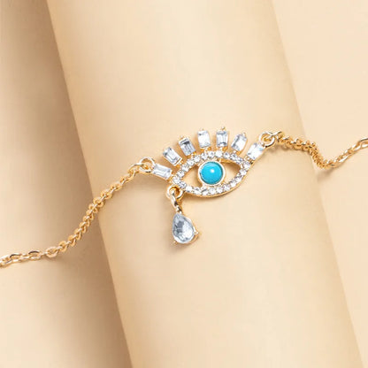 Colorful Blue Gold Evil Eye Necklace with CZ Droplet