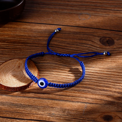 2 Colors! 2 Pack Simple Blue or Black Evil Eye Bracelet Sets for Men Unisex Charm Palm Resin Bead Rope Adjustable