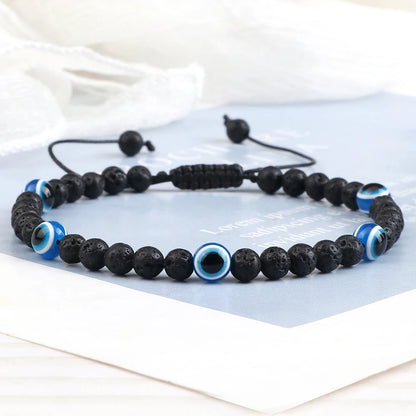 13 Colors! Adjustable Turkish Evil Eye Bracelets 4mm Natural Stone Beads Handmade Braided Men Obsidian Bracelet