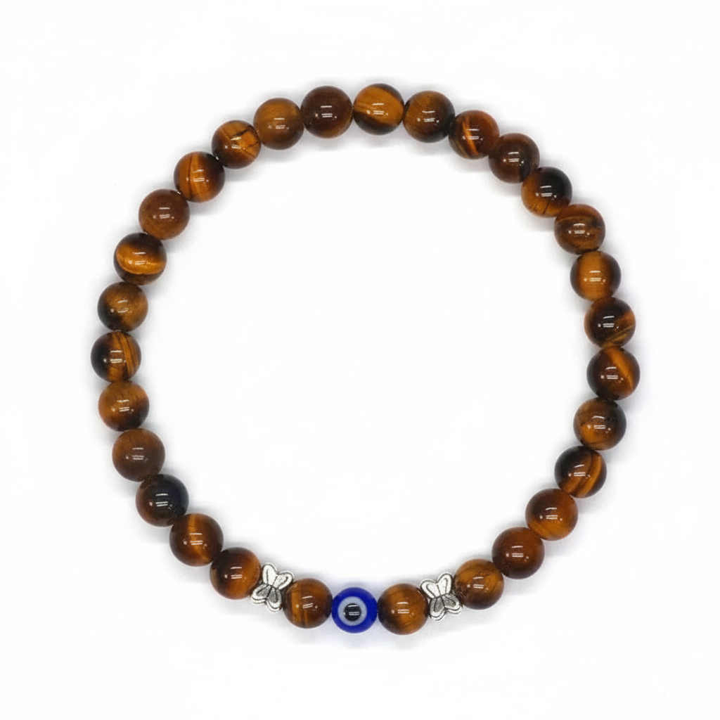 4 Colors! Unisex Natural Tiger Eye Beaded Bracelet Turkish Amulet Protection Blue Evil Eye Bracelet
