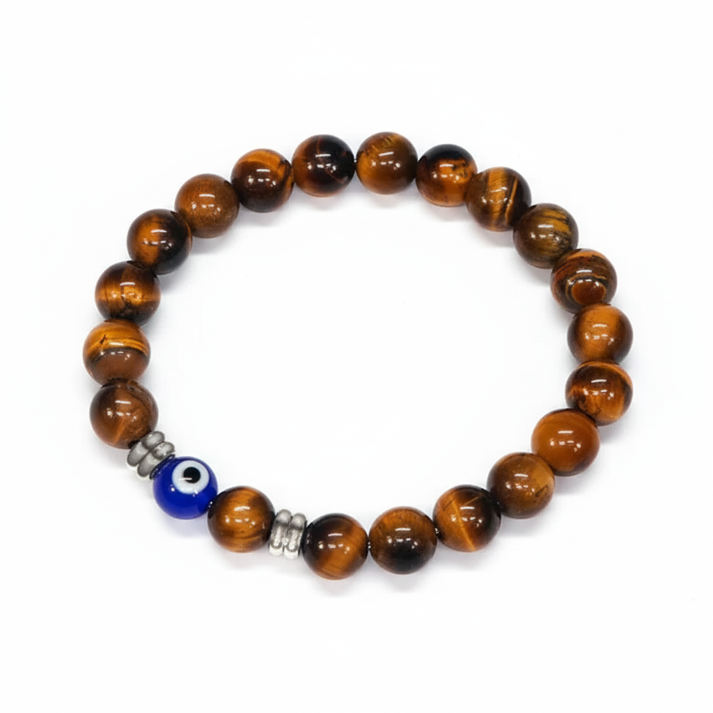 4 Colors! Unisex Natural Tiger Eye Beaded Bracelet Turkish Amulet Protection Blue Evil Eye Bracelet