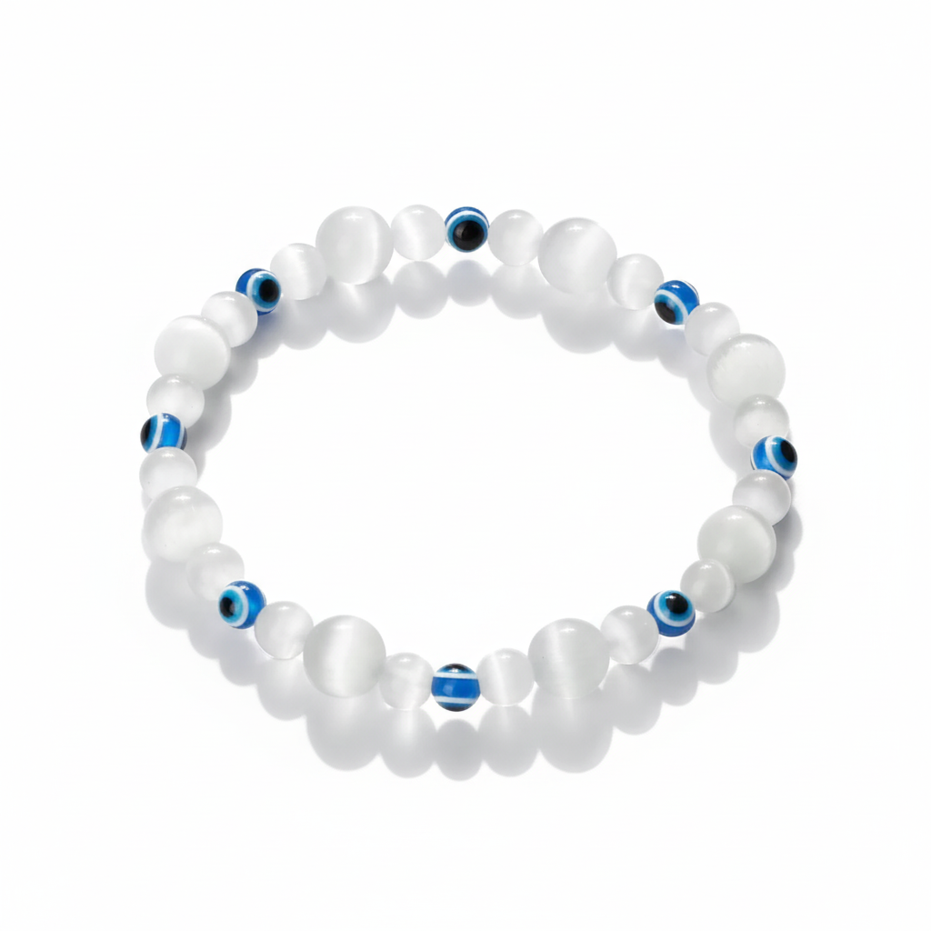 32 Styles To Choose From! Evil Eye Beaded Bracelets Natural Cat Eye Stone 6 8mm Opal Men Unisex Adjustable