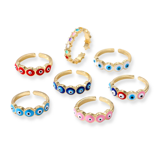 8 Styles! Classic Lucky Turkish Blue Evil Eye Rings For Women Colorful Enamel CZ Cubic Zironia Eyes