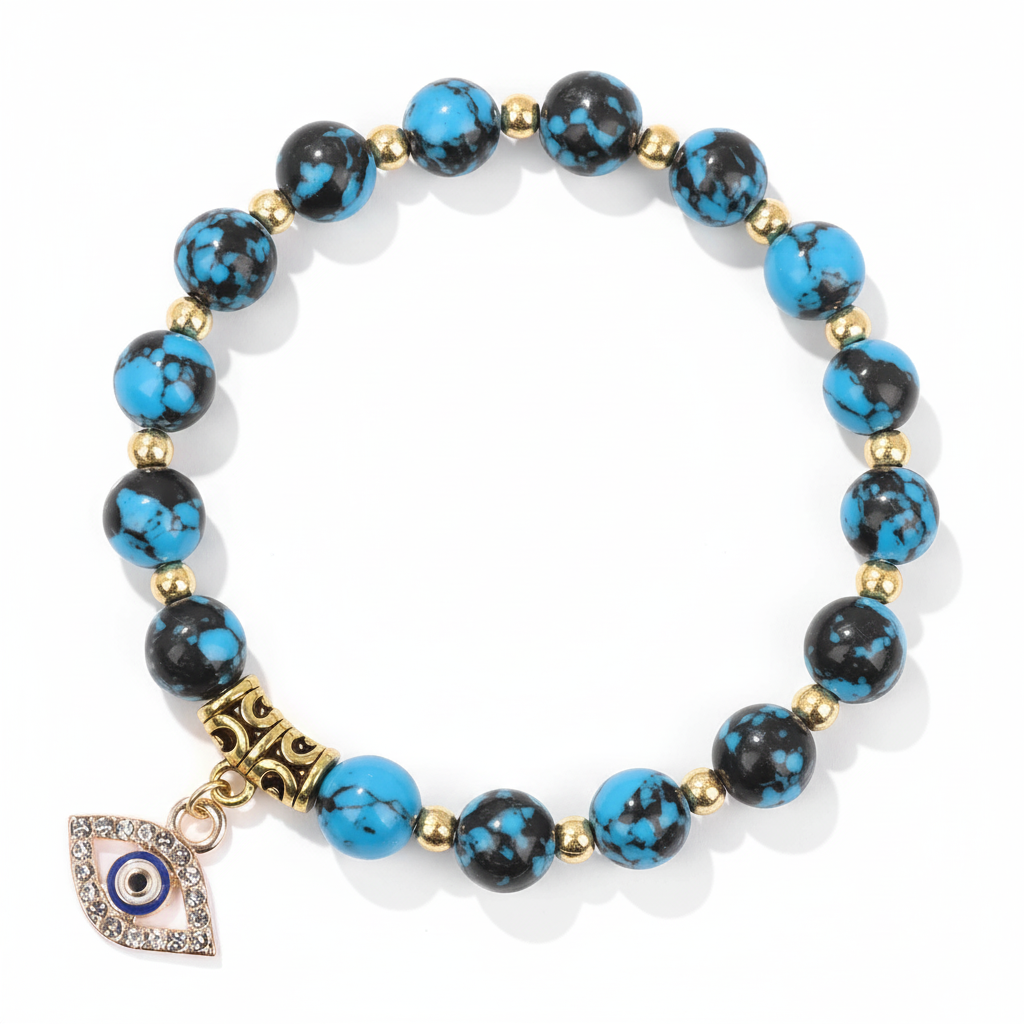 24 Color Options! 3 Size Options! Lucky Turkish Evil Eye Pendant Beads Bracelet Natural Stone With Card Charm Bangles Women