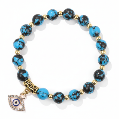 24 Color Options! 3 Size Options! Lucky Turkish Evil Eye Pendant Beads Bracelet Natural Stone With Card Charm Bangles Women