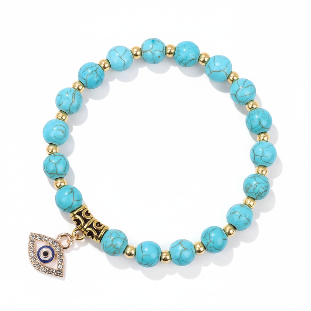 24 Color Options! 3 Size Options! Lucky Turkish Evil Eye Pendant Beads Bracelet Natural Stone With Card Charm Bangles Women