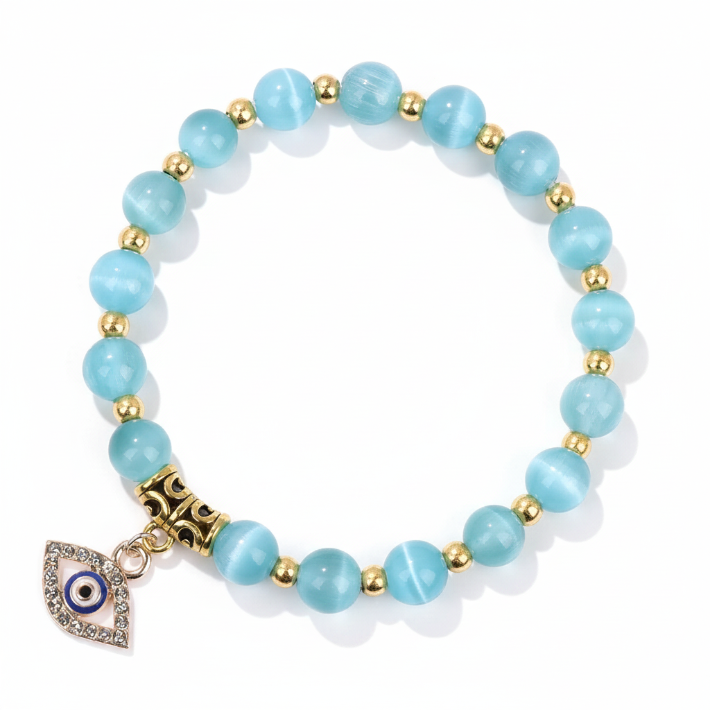 24 Color Options! 3 Size Options! Lucky Turkish Evil Eye Pendant Beads Bracelet Natural Stone With Card Charm Bangles Women