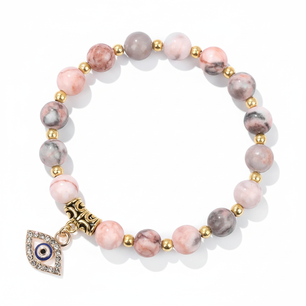 24 Color Options! 3 Size Options! Lucky Turkish Evil Eye Pendant Beads Bracelet Natural Stone With Card Charm Bangles Women